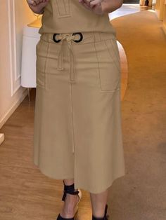 Urban A-line Belted Mid Skirt | stylewe A Line Skirt Outfits, Mid Skirt, Textured Skirt, Church Dresses, African Braids, Yoga Activewear, Leather Pencil Skirt, Coach Outlet, Skirt Belt