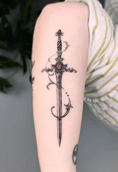 Swords Spine Tattoo, Ataraxia Tattoo, Bday Tattoo, Bookish Tattoos, Customization Ideas, Fantasy Tattoos, Dagger Tattoo, Detailed Tattoo, Red Tattoos