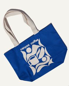 Blue Bags With Graphic Print For Daily Use, Blue Rectangular Bag With Graphic Print, Blue Cotton Canvas Travel Bag, Everyday Blue Cotton Canvas Bag, Canyon Coffee, Coffee Tote Bag, River Design, Graphic Motif, Music Poster Design