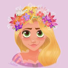 a drawing of a girl with flowers in her hair wearing a flower crown on her head