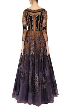 Voilet color Indo Western Gown with Antique Embroidery Indowestern Dresses, Indowestern Gowns, Western Gowns, Western Gown, Indo Western Gown, Badass Outfit, Antique Embroidery, Applique Work, Edwardian Dress