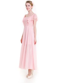 This Dress is fashionable for every occasion. the dress is made-to-order by professional tailors. You can choose from 50 colors, Regular sizes 2 to 16 and plus sizes 14w to 26W. Custom size is also available.. The product details: Color: Pink, Silhouette: A-Line, Neckline: Square, Waistline: Natural Waist, Length: Long, Primary Fabric: Chiffon Pink Chiffon Dress, Lotus Leaf, Lace Patchwork, Sammy Dress, Lace Bodice, Dress Size Chart, Cap Sleeve, Chiffon Dress, Fashion Lover