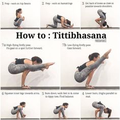 a woman doing yoga poses with the words how to tithihasana on it