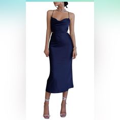 Women's Satin Cowl Neck Straps Slip Sexy Cut Out Cocktail Midi Dress. Perfect For A Formal Event. Sexy, But Frontal Coverage. Comfortable. Never Worn Out. Smoke Free Home. Cocktail Midi Dress, Midi Cocktail Dress, Neck Strap, Cowl Neck, Formal Event, Colorful Dresses, Cut Out, Midi Dress, Satin