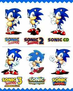 sonic the hedgehog and other characters are shown in various poses, from front to back