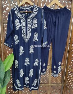 Navy Blue Handmade Modal Cotton Kurta Palazzo Set Lucknowi Chikankari Ethnic Party Wear Dress/ Chikan Kurta/ Chikankari Dress/ Modal Set - Etsy Indigo Chikankari Embroidery Kurta For Navratri, Indigo Chikankari Kurta For Navratri, Indigo Salwar Kameez With Chikankari Embroidery, Indigo Traditional Wear With Chikankari Embroidery For Diwali, Festive Indigo Traditional Wear With Chikankari Embroidery, Bollywood Style Indigo Chikankari Traditional Wear, Indigo Kurta With Chikankari Embroidery For Festivals, Fitted Indigo Kurta With Chikankari Embroidery, Festive Indigo Sets With Chikankari Embroidery