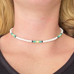 Island Breeze Beaded Choker Seed Bead Choker Beach Choker | Etsy Green Letter Beads For Festival, White Strand Beads For Festivals, Green Beaded Strand Necklaces, Casual White Beaded Necklaces With Large Beads, Casual White Beaded Necklace With Large Beads, Bohemian Green Letter Beads, Colorful Green Beaded Necklaces For Vacation, Green Beaded Necklace For Vacation, Green Beaded Necklaces For Vacation