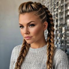 how to do viking braids hairstyles 4 Dutch Braids, Burning Man Hair, Warrior Braid, Viking Haircut, Retro Hairstyles Tutorial