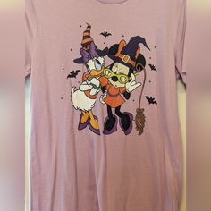 Custom Made Minnie And Daisy Halloween Shirt . Never Worn Disney T-shirt With Cartoon Print For Fall, Disney Character Print T-shirt For Fall, Casual T-shirt For Disney Fan Events In Fall, Disney Crew Neck Top For Halloween, Fall Disney Character Print Tops, Disney Character Print Tops For Fall, Character Print Top For Disney Fan Events In Fall, Fun Tops For Disney Fan Events In Fall, Disney Halloween Cotton T-shirt