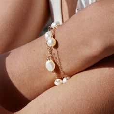 BRACELET - Bead chain bracelet pearl | Ginette NY Elegant Bracelet With Baroque Pearl Charm, Elegant Pearl Chain Bracelet With Pearl Drop, Elegant Baroque Pearl Bracelet Jewelry, Elegant Formal Baroque Pearl Bracelets, Elegant Baroque Pearl Bracelet With Pearl Charm, Luxury Baroque Pearl Jewelry With Oyster Bracelet, Elegant Baroque Pearl Bracelet, Luxury Pearl Chain Bracelet, Elegant Formal Baroque Pearl Bracelet