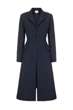 Modern Tux Coat Diamond Cloqué Suzannah London, Blue Clematis, Black Slim Pants, Blue Winter Coat, Navy Blue Coat, Chic Coat, Luxury Dresses, Crisp White Shirt, Vintage Couture