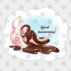 a monkey sitting on the ground next to a cup with liquid and words good morning