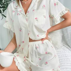 Super Cute And Stylish Ships In 5-10 Business Days Comfy Pjs, Lapel Top, Plus Size Pajamas, Nighty Night, Women's Sleepwear