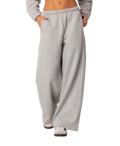 Edikted Autumn Sweatpants Fall Sweatpants, Low Waist Pants, Wide Leg Sweatpants, Sports Trousers, Grey Sweatpants, Foto Ideas Instagram, Leather Mini Skirts, White Trim, Fall Outfits Women