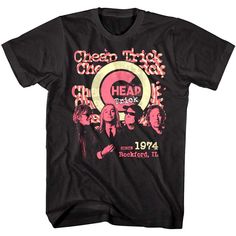 Cheap Trick Men's T-Shirt by American Classics This Illinois-based rock group founded in 1973, in a roundabout way they first found fame in Japan before more widespread acclaim. Cheap Trick still are renown live performers, they have toured consistently, well over 5,000 gigs til now. From Budokan to I want you to Want Me, Cheap Trick's songs have garnered much radio air-time. If you have ever been to a Cheap Trick show you'll instantly recognise the energy - they know how to rock a show. This vintage-style Cheap Trick Rockford 1974 Men's T-Shirt looks like it came from an old-school gig in the 80's and I want you to want this tee!    What's included:   Black printed t-shirt  Available in all sizes and Big & Tall sizes (S, M, L, XL, 2XL, 3XL, 4XL, 5XL, 6XL, LT, XLT, 2XLT, 3XLT, 4XLT)  Offic Vintage Rock Shirt, Black Tees, Cheap Trick, Rock N Roll Music, Disney Stars, Vintage Rock, Rock Shirts, Tee Shirt Homme, Band Shirts