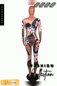 Sexy Women Street Print O-neck Long Sleeve Bodycon Jumpsuit Bodycon Jumpsuit, Women Street, Long Sleeve Bodycon, 1 Million, Jumpsuit, Long Sleeve