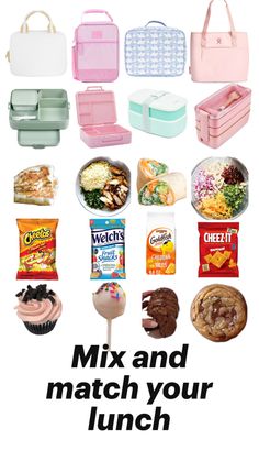 an advertisement for lunchboxes with the words mix and match your lunch on it