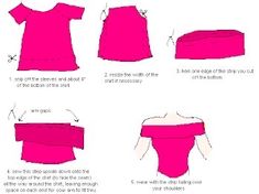 how to make an off the shoulder top for women in pink and white, step by step instructions