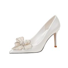 Category:Wedding Shoes,Heels; Upper Materials:Faux Leather; Embellishment:Bowknot; Heel Type:Stiletto; Gender:Women's; Toe Shape:Pointed Toe; Type:Wedding Heels; Style:Elegant; Heel Height(inch):3-4; Outsole Materials:Rubber; Occasion:Party,Wedding; Closure Type:Loafer; Listing Date:01/31/2024; 2024 Trends:Glitter Crystal Sequined Jeweled,Dress Shoes Closed Toe Wedding Shoes With 4-inch Heel For Banquet, Glamorous Round Toe Heels For Banquet, Closed Toe Wedding Shoes With Bow For Prom, Elegant Wedding Shoes With Satin Bow For Prom, Banquet Wedding Shoes With 4-inch Heel And Closed Toe, Silver Pointed Toe Heels For Banquets, Glamorous 4-inch Heel Wedding Shoes For Banquet, Glamorous 4-inch Heel Wedding Shoes, High Heel Court Shoes With Bow For Party