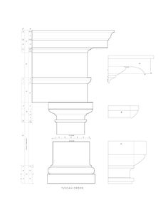 an architectural drawing showing the top and bottom parts of a column, with measurements for each section