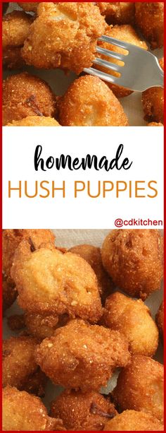 homemade hush puppies on a plate with a fork