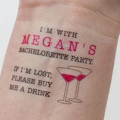 a person with a tattoo on their arm that says, i'm with megan's bachelor party