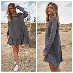 Solid Ruffled Long Sleeve Dress -Long Sleeves -Flare Fit -Ruffled Detail On Bottom Line... Sold In Small Medium And Large Sizes Looking 4: Layering Layer Layers Layered Flirtly Hippie Bohemian Beachy Coachella Festival Brithday Present Gift Party Vacation Resort Vegas Cruise Travel Trends Trendy Trending Classic Classy Shabby Chic Lingerie Christmas Thanksgiving Valentines Holiday Wildfox Reformation Fall Winter Spring Summer Warm Floral Contemporary Fuzzy Cute Trendy Stylish Fall Winter Collect Casual Flowy Ruffle Dress For Fall, Casual Ruffle Mini Dress For Fall, Flowy Long Sleeve Ruffle Dress With Ruffle Hem, Casual Ruffle Dress For Fall, Casual Long Sleeve Ruffle Dress For Fall, Casual Dresses With Ruffle Hem For Fall, Casual Mini Dress With Ruffles For Fall, Fall Knee-length Ruffle Dress With Ruffle Hem, Casual Long Sleeve Dress With Ruffles