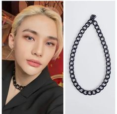 "Express your love for K-pop with this trendy and stylish K-pop chain necklace, available exclusively on Etsy. Crafted with high-quality materials, this necklace features a beautifully designed pendant showcasing your favorite K-pop idol or group. The pendant is delicately suspended from a durable and elegant chain, creating a fashionable accessory that will instantly elevate your style. Whether you're a devoted K-pop fan or looking for a unique gift for a fellow K-pop enthusiast, this necklace Casual Black Chain Necklace, Black Kpop Style Necklace For Gift, Bts Necklace, Kpop Stray Kids, K Pop Idol, Kandi Bracelets, Trending Necklaces, Kids Bracelets, Kids Earrings