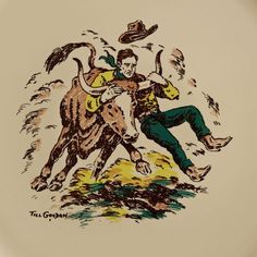 Made in the USA. Currently, this western dinnerware line is being used in the Television series "Yellowstone". Iconic symbols of the American West, on a beautiful buckskin glaze, are rich brown ranch brands, cowboy bull dogging. This dinnerware line was originally released by Wallace China in 1947 and is easily recognizable as a follow-up to the highly successful Rodeo Pattern. Wallace also made other western patterns: El Rancho, Longhorn, and Pioneer Trails, to name a few. Over the years, vinta Western Food Logo, Western Plates, Western Plates Dinnerware Sets, Western Dinnerware, Vintage Western Fabric Cowboys, Relaxed Fit Western T-shirt For Ranch, American West, Western Decor, Serving Piece