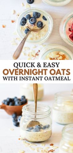 overnight oats with blueberries on top Packet Oatmeal Recipes, Quaker Instant Oatmeal Recipes, Oatmeal Packets What To Do With, Overnight Oats With Packet Oatmeal, Recipes With Instant Oatmeal Packets, Recipes With Oatmeal Packets, Plain Overnight Oats Recipe, Overnight Oats With Oatmeal Packets, Instant Oats Overnight