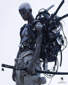 High Tech Outfit, Sci Fi Oc Male, Space Opera Character Design, Sci Fi Character Design Cyberpunk, Tech Gear Fashion, Old Man Character Design, Scifi Concept Art, Futuristic Punk, Cyberpunk Black