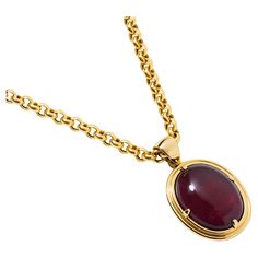 A 9 carat deep red tourmaline cabochon is prong-set inside an 18k yellow gold double bezel frame for a vintage, yet minimal, feel. Shown and sold with a 24" 18k yellow gold rolo chain - the perfect length for layering or wearing on its own over a sweater. The bail is large enough to fit over most clasps, making this a versatile piece to swap on and off other chains for a multitude of looks. If you would like to buy the pendant separately without the rolo chain, please get in touch. Red Tourmaline, Tourmaline Pendant, Rolo Chain, Deep Red, Prong Setting, Tourmaline, Beautiful Jewelry, Jewelry Necklace Pendant, Jewelry Design