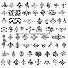 an assortment of ornamental designs in black and white