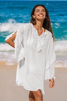 Enhance your beach look with our Ruffle Lace Trim Cover-Up Dress. The delicate ruffle and lace details add a touch of elegance to this versatile cover-up, making it perfect for a day at the beach or a seaside dinner. Product code: CAA07B4B017CC Features:  Long sleeve   Mini Length  Ruffle Lace Trims Wash Method: Regular Wash Material: 65%RAYON,35%POLYESTER. Summer Dress With Lace Trim For Beach, Beach Dress With Lace Trim, Beachwear Beach Dress With Lace Trim For Vacation, Beachwear Dress With Lace Trim For Vacation, Flowy Lace Beach Dress, Spring Beach Dress With Ruffles, Flowy Cover-up For Brunch During Beach Season, Summer Beach Dress With Lace Trim For Vacation, Lace Ruffle Dress For Vacation