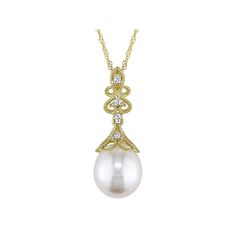 Adorned with a luminous freshwater cultured pearl and sparkling diamond accents, this Stella Grace 14k gold vintage necklace is an eye-catching accessory you'll love. Adorned with a luminous freshwater cultured pearl and sparkling diamond accents, this Stella Grace 14k gold vintage necklace is an eye-catching accessory you'll love.Click on this JEWELRY & WATCHES GUIDE to learn about fit, styles, materials and more! Clasp: spring-ring Nickel free Metal: 14k gold Length: 17 in. Packaging: boxed Fi Pearl Jewelry With Diamond Accents In Pear Shape, Pear Shaped Pearl Jewelry With Diamond Accents, Elegant Pear Shaped Necklace With Diamond Accents, Elegant Diamond Necklace With Pearl Pendant For Anniversary, Classic Gold Diamond Pearl Necklace, Exquisite Pearl Drop Necklace For Anniversary, Exquisite Gold Pearl Necklace With Pendant, Gold Jewelry With Diamond Accents And Akoya Pearl, Elegant Pear-shaped Necklace With Diamond Accents