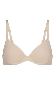 A flexible underwire supports this lightly lined T-shirt bra with plenty of stretch from Kim Kardashian's iconic SKIMS. 80% polyamide, 20% spandex Hand wash, dry flat Imported lined T Shirt Bra, Second Skin, 360 Degree, Soft Fabric, Soft Fabrics, Hand Wash, Nordstrom, Bra