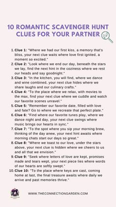 a poem with the words romantic scavenger hunt clues for your partner on it