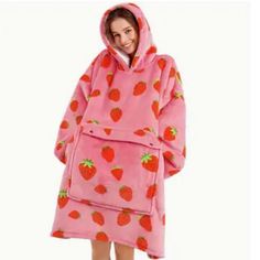 Brand New! Strawberries Are In Season!! Keep Warm And Snuggle With This Oversized Hoodie. Don’t Forget To Check Out My Other Items Thank You For Viewing!! Strawberry Blanket, Weird Gifts, Oversized Blanket, Hoodie Cozy, Pink Strawberry, Blanket Hoodie, Hoodie Blanket, Wearable Blanket