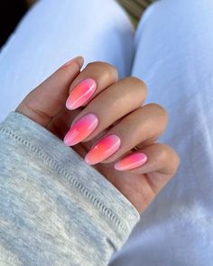 Summer nails, aura nails, nail design, nail inspo, vacation nails, neon nails Nail Inspo Vacation, Sunset Aura, Nails Aura, Pink Tip Nails, Sunset Nails, Nails Neon, Aura Nails, September Nails