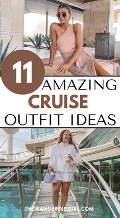 a woman walking down stairs with text overlay reading 11 amazing cruise outfit ideas