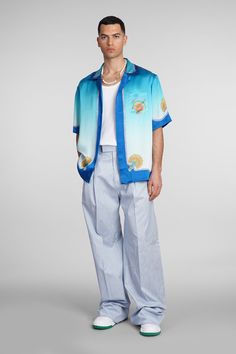 Coquillage Coloré Silk Shirt Casablanca Shirt Men, Blue Summer Outfits Men, Dolce And Gabbana T Shirt, Casablanca Shirt, Blue Summer Outfits, Silk Shirt Men, Tailoring Techniques, Silk Outfit, Sports Aesthetic