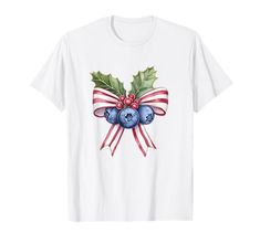 Christmas Coquette Bow with Blueberry Kawaii Tee T-Shirt