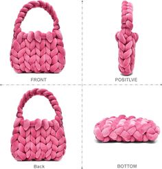 four different types of handbags, one pink and the other white with braiding