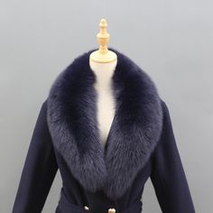 Naomi Navy Blue Fox Fur Collar Wool Pea Coat for Women - slim fit Women's Long Coat: This product is a stylish and versatile long coat for women. Detachable Fox Fur Collar: The coat features a turn-down collar with a removable fox fur collar, allowing for different styles. Mid-Length Design: The coat is designed to be mid-length, providing good coverage and adding elegance to any outfit. Slim Fit with Waist Belt: The coat has a slim fit silhouette that enhances the feminine figure, and it comes Long Coat For Women, Blue Fur Coat, Wool Pea Coat, Winter Shawl, Long Coat Women, Coat For Women, Wool Peacoat, Pea Coat, Fox Fur