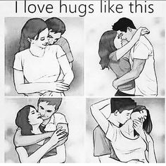 four images of people hugging each other with the caption that says, i love you