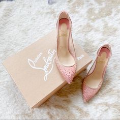 Rhinestone Louboutin Heels, Christian Louboutin Pink Heels, Pink Heels Png, Pink Designer Heels, Pink Louboutin Heels, Pink Red Bottoms, Marie Antoinette Shoes, Dainty Shoes, Pink Louboutins