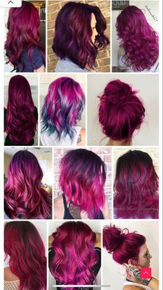 Vibrant Hair Color Ideas Brunettes, Brown And Hot Pink Hair, Dark Vivid Hair Color, Hair Color Ideas For Brunettes Edgy, Black And Magenta Hair, Burgendy Hair Color, Dark Magenta Hair, Raspberry Hair Color, Fuschia Hair