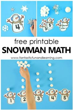 snowman math game for kids to practice counting and adding numbers with the number four