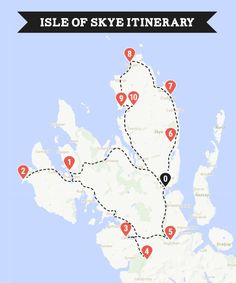 the isle of skye itinerary route map with locations marked in red and black