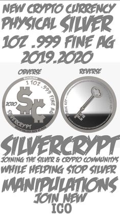 two silver coins with the words silvercryp on them and an image of a key